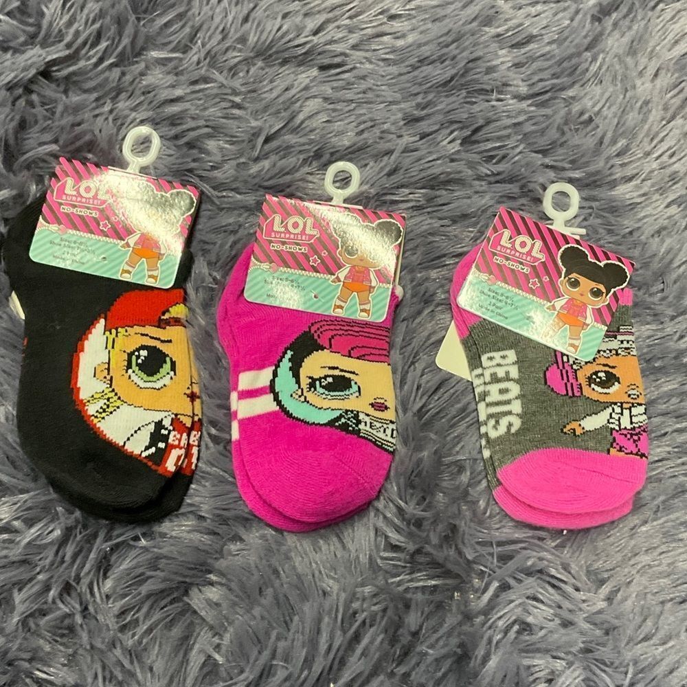 Set of 3 - L.O.L. Surprise! No-Show Socks in Pink, Black, and Gray - New